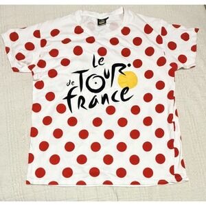 Le Tour‎ De France Vintage Y2k Cycling Bike White Red Polka Dots T Shirt XXL